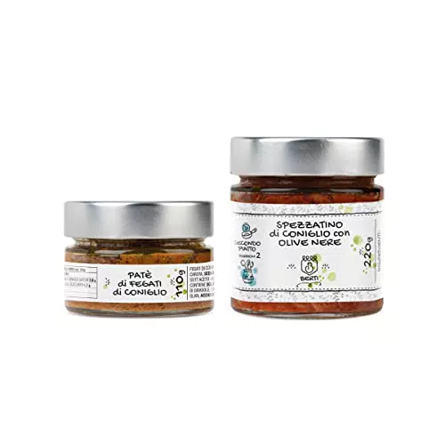 Berti 1 Patè di Fegati Coniglio da 110g da Spalmare sul Pane e 1 Spezzatino Coniglio Olive Nere 220g