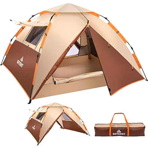 BETENST Tenda da Campeggio, Tenda Pop Up 4 Persone Famiglia Tenda a Cupola Impermeabile Antivento con 2 Porte a Rete