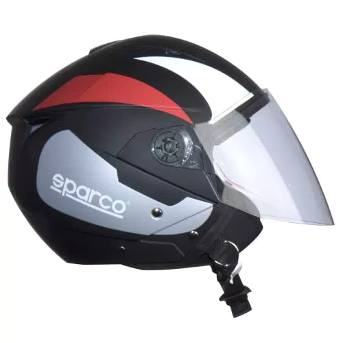 BHR Casco Jet Doppia Visiera Sparco Riders SP503, Casco Scooter Omologato ECE, Nero/Rosso Opaco, S