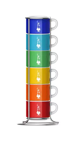 Bialetti Sei Tazzine Impilabili, Multicolore, Porcellana