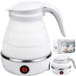 Bollitore Elettrico Pieghevole in Silicone con Fondo in Acciaio Inox, bianco