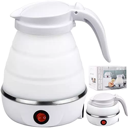 Bollitore Elettrico Pieghevole in Silicone con Fondo in Acciaio Inox, bianco