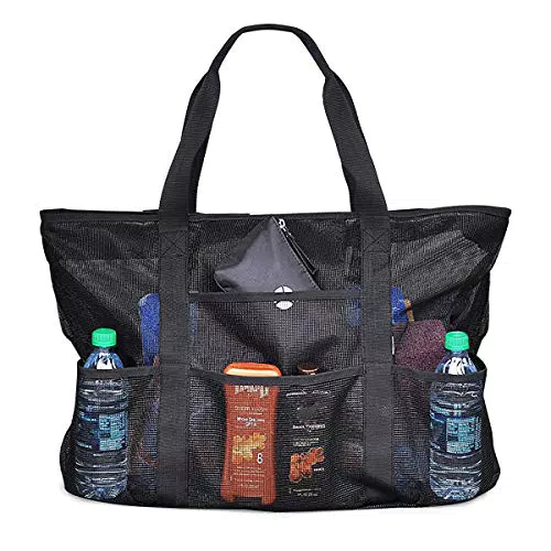 Borsa da spiaggia in rete, multifunzionale, a tracolla