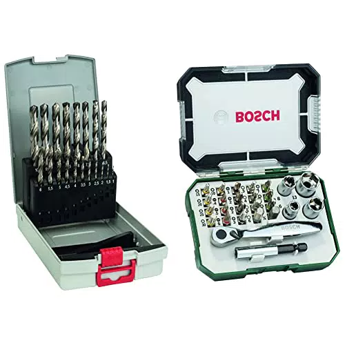 Bosch Professional Set Da 19 Pezzi Di Punte Per Metallo Hss-G Probox E Cricchetto Bosch Da 26 Pezzi