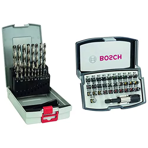 Bosch Professional Set Da 19 Pezzi Di Punte Per Metallo Hss-G Probox, Grigio & Bosch Professional Set Da 32 Pezzi, Bit Di Avvitamento Extra Hard, Nero