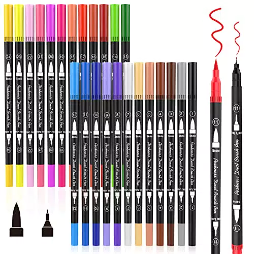 Brush Pen 24 Colori, Pennarelli Doppia Punta Fine Pen