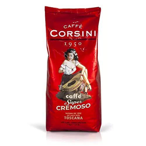 Caffè Corsini in Grani, Super Cremoso. Confezione da 1kg. Selezione di chicchi per un caffè forte e dalla piacevole cremosità