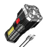 CalmGeek Torcia LED Potente, USB Ricaricabile Torcia, 4 Modalità di Luce