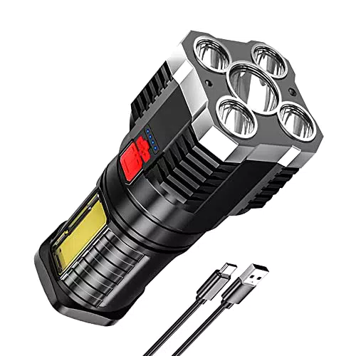 CalmGeek Torcia LED Potente, USB Ricaricabile Torcia, 4 Modalità di Luce