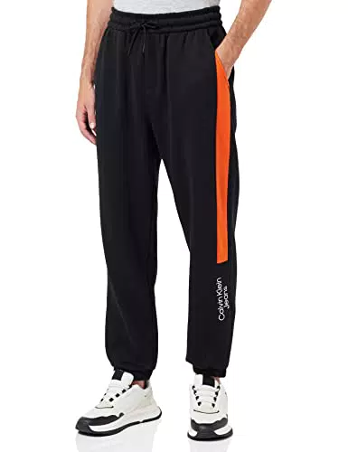 Calvin Klein Pantaloni in felpa colorblock, nero/arancione, L