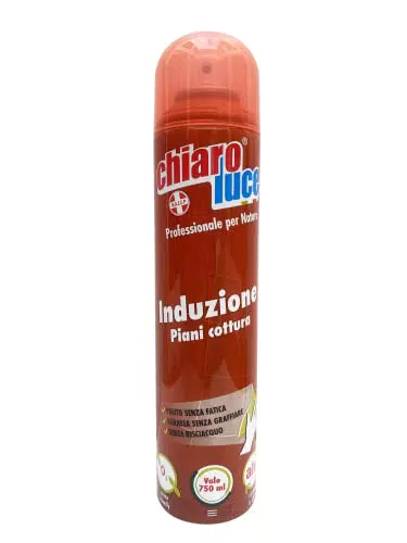 Chiaro Luce Induzione spray, Detergente specifico per la pulizia del piano induzione e/o in vetroceramica. Non graffia e lascia la superficie brillante. Bomboletta in alluminio 300ml