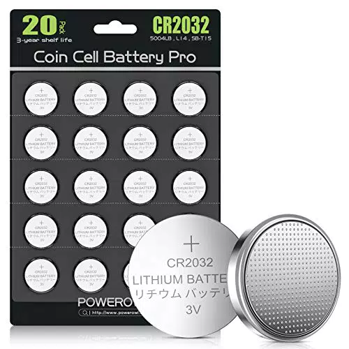 CR2032, Confezione Da 20, POWEROWL - 2032 Batteria Bottone al litio 3V per Telecomando per veicolo