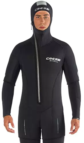 Cressi Shell 2019 Giacca Modulare per Immersioni in Neoprene Maniche Corte con Cerniera/Cappuccio Incorporato, Nero, S
