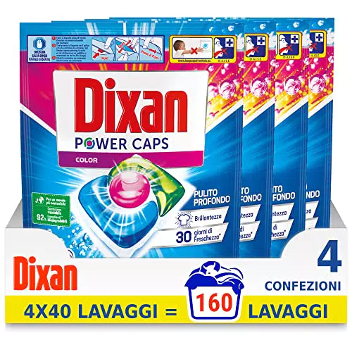 Dixan Power Caps Color, Detersivo Lavatrice in Capsule, 160 lavaggi