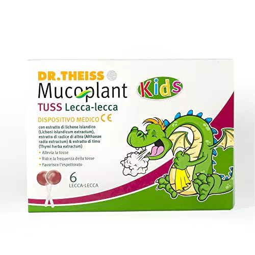 Dr. Thiess Mucoplant Kids Tuss - 6 Lecca Lecca Allevia Tosse Bambini 60 g - Chupa Chupa per Sollievo Mal di Gola e Tosse Secca Alternativa allo Sciroppo