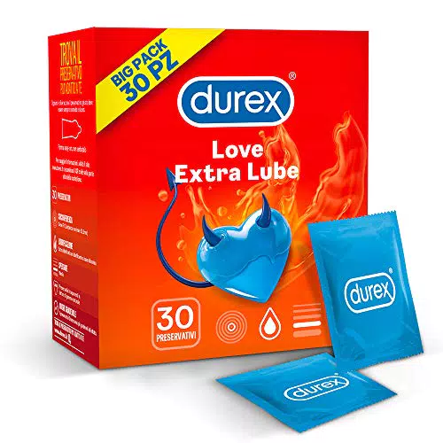 Durex Love Extra Lube Preservativi Extra Lubrificati, 30 Profilattici