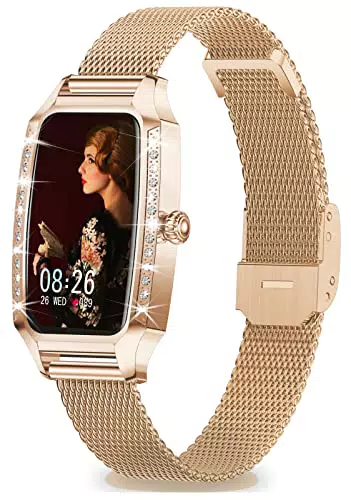 Efolen Smartwatch Donna, Orologio Fitness Donna con Contapassi 1.32" Smart Watch Notifiche Messaggi per Android iOS, SpO2, Monitoraggio del Sonno, Cardiofrequenzimetro da Polso, oro
