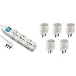 Electraline 62002 Multipresa 9 Posti, Bianco, 1.5 m & 92292 Set Adattatori da Schuko a Spina Piccola