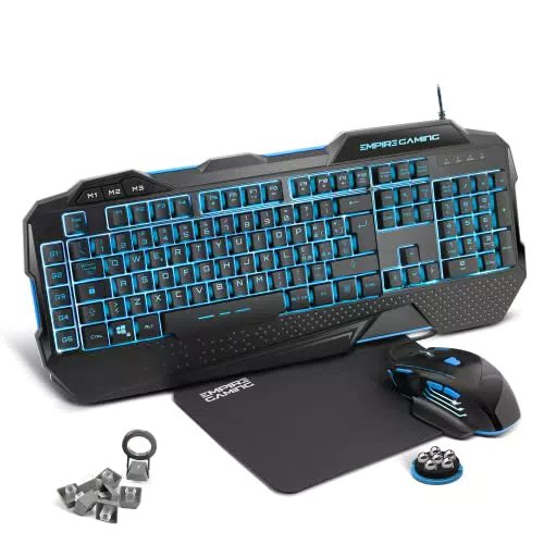 EMPIRE GAMING -Hellhounds Pack Tastiera Italiano QWERTY Mouse e Mouse Pad Gamer RGB -Semi-meccanica -33 Macro Parametrizzabili -7 Pulsanti 7200 DPI -Ergonomico -USB