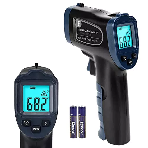 ERICKHILL Termometro infrarossi -50℃ ~600℃ Emissività regolabile con LCD retroilluminato a temperatura laser senza contatto - Per cucinare/barbecue/frigorifero/cottura al forno