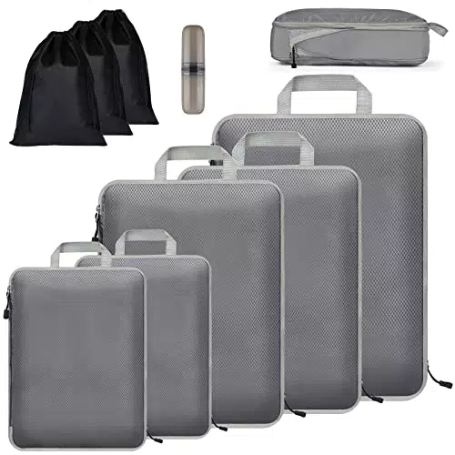Eucomir Organizer Valigia Set di 9 Cubi da Viaggio, Sacchetti di Organizzatore Estensibile per Organizer Valigia Salvaspazio