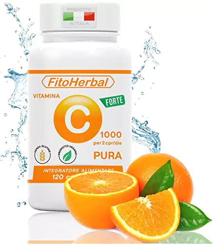 FitoHerbal Vitamina C Pura SENZA ADDITIVI Compresse Alto Dosaggio Integratore Acido Ascorbico, 120 capsule