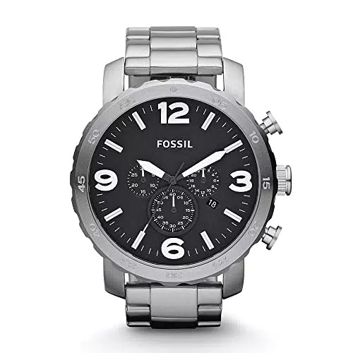 Fossil Orologio Nate da uomo, movimento cronografo al quarzo, cassa in acciaio inossidabile da 50 mm con bracciale in acciaio inossidabile