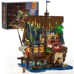 FUNWHOLE Set di mattoncini per costruzioni illuminate Medieval Pier Inn LED, 2143 pezzi