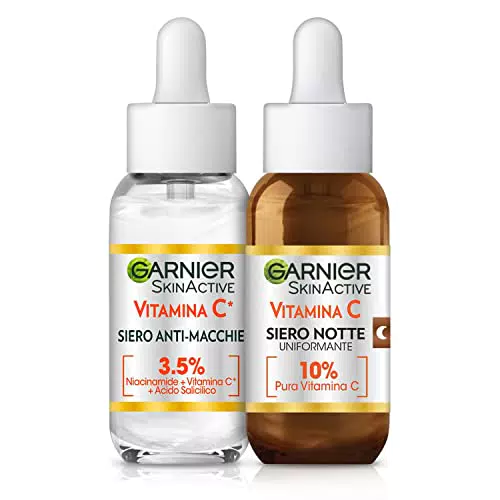 Garnier Routine Completa Vitamina C, Kit con Siero Anti-Macchie e Siero Notte Uniformante