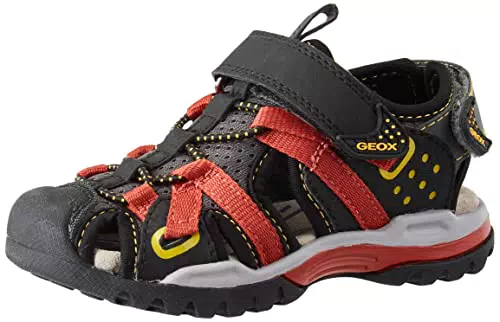 Geox J Borealis Boy B, Sandali Bambini e ragazzi, Nero/Rosso