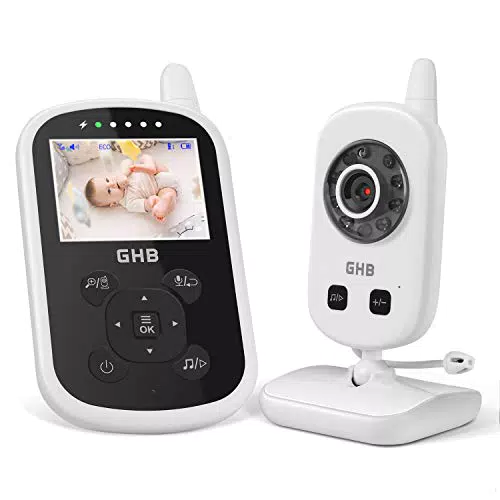 GHB Baby Monitor con Schermo 2.4" e Comunicazione Bidirezionale, VOX Visione Notturna Visione Monitoraggio Temperatura