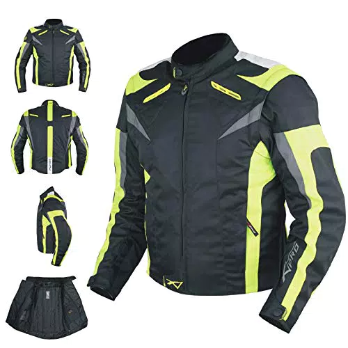 Giacca Tessuto Moto Protezioni CE Manica Staccabile Gilet Termico giallo fluo L