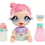 Glitter Babyz MARINA FINLEY - Bambola con 3 cambi di colore, capelli rosa glitterati, costume da sirena, accessori, biberon e ciuccio