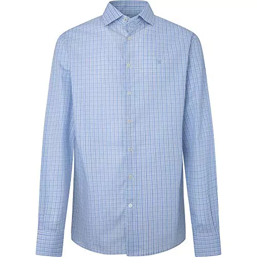 Hackett London Uomo Magic Shirt Grid Chk Maglia, Bianco / Blu