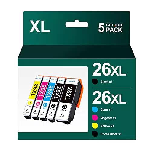 HALLOLUX 26XL Confezione da 5 Compatibili Cartucce per Epson 26 26XL Multipack per Expression Premium XP-510 XP-520 XP-600 XP-610 XP-615 XP-620 XP-700 XP-720 XP-800