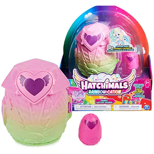 HATCHIMALS CollEGGtibles, Rainbow-Cation Set da gioco Family Hatchy Home con 3 personaggi e fino a 3 cuccioli a sorpresa (gli stili possono variare)
