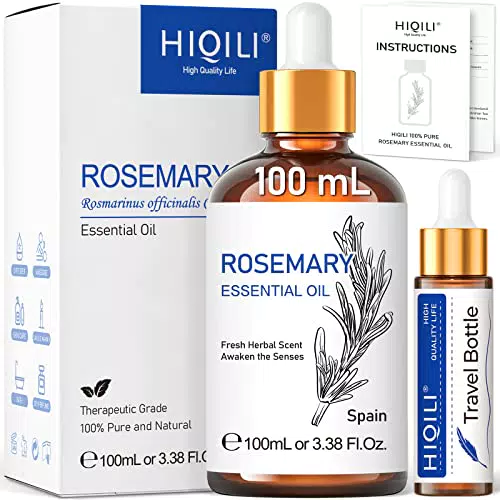 HIQILI Olio Essenziale Puro di Rosmarino 100 ML - Olio Essenziale di Rosmarino per Capelli