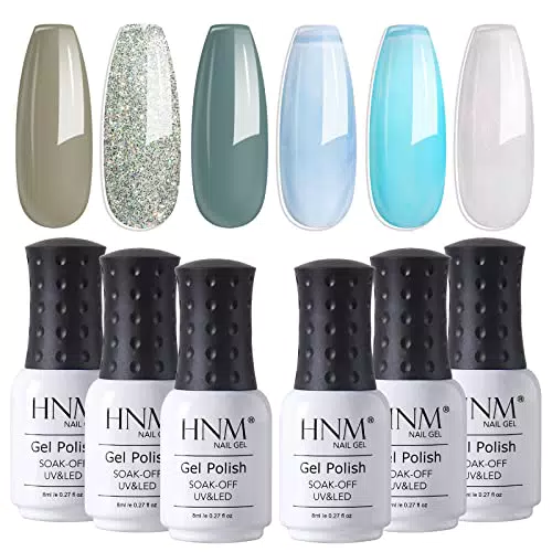 HNM Smalto Semipermanente per Unghie Set di Smalti Kit da Gel Blu UV LED e Lucente Smalto per unghie Manicure Smalti Gel Polish per Unghie Soak Off