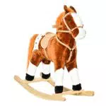 HOMCOM Cavallo a Dondolo in Legno con Suono Animale, marrone
