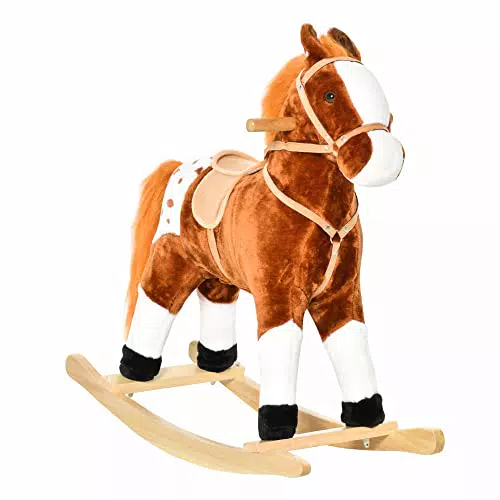 HOMCOM Cavallo a Dondolo in Legno con Suono Animale, marrone