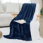 HOMFINE Coperta in Pile Sherpa, 130x150, Blu Navy