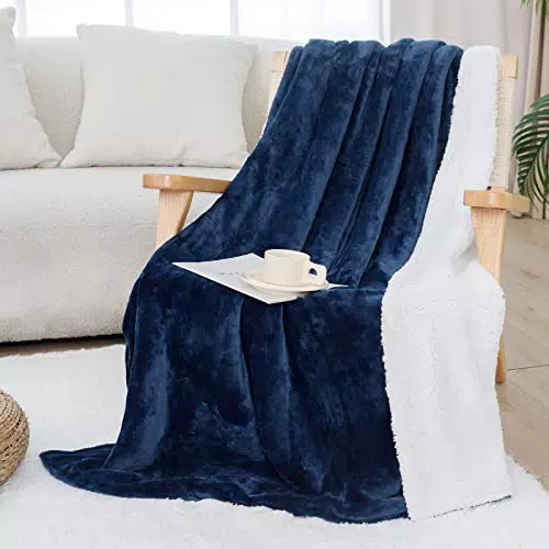 HOMFINE Coperta in Pile Sherpa, 130x150, Blu Navy
