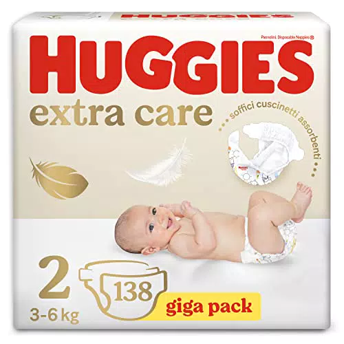 Huggies Pannolini Extra Care Bebè, Taglia 2, Confezione da 138 Pannolini