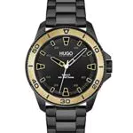 Hugo Orologio Analogico al Quarzo da Uomo con Cinturino in Acciaio Inossidabile, Nero