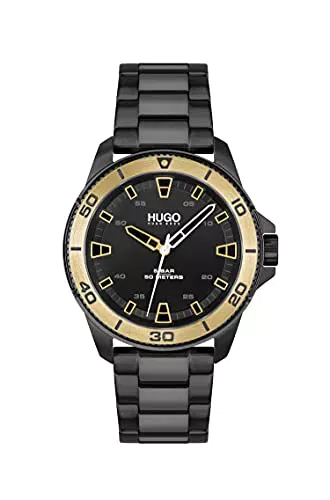 Hugo Orologio Analogico al Quarzo da Uomo con Cinturino in Acciaio Inossidabile, Nero