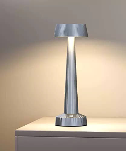 HYMZP Lampada da Tavolo Senza Fili -Ricaricabile 5000mAh Batteria - Corpo in Metallo - Uso Interno/Esterno-Grigio…
