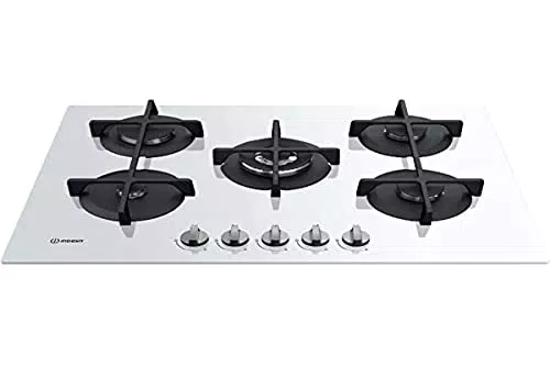 INDESIT ING 72T/WH PIANO COTTURA 5 FUOCHI A GAS DA 73 CM GRIGLIE GHISA VETRO BIANCO ING72T/WH