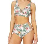 Iris & Lilly Set Bikini con Slip a Vita Alta e Reggiseno Imbottito con Spalline Donna