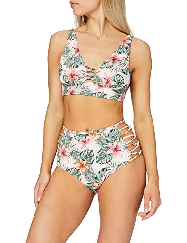 Iris & Lilly Set Bikini con Slip a Vita Alta e Reggiseno Imbottito con Spalline Donna