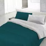Italian Bed Linen Natural Color Parure Copri Piumino, 100% Cotone, Verde Petrolio/Grigio Chiaro, 3 unità